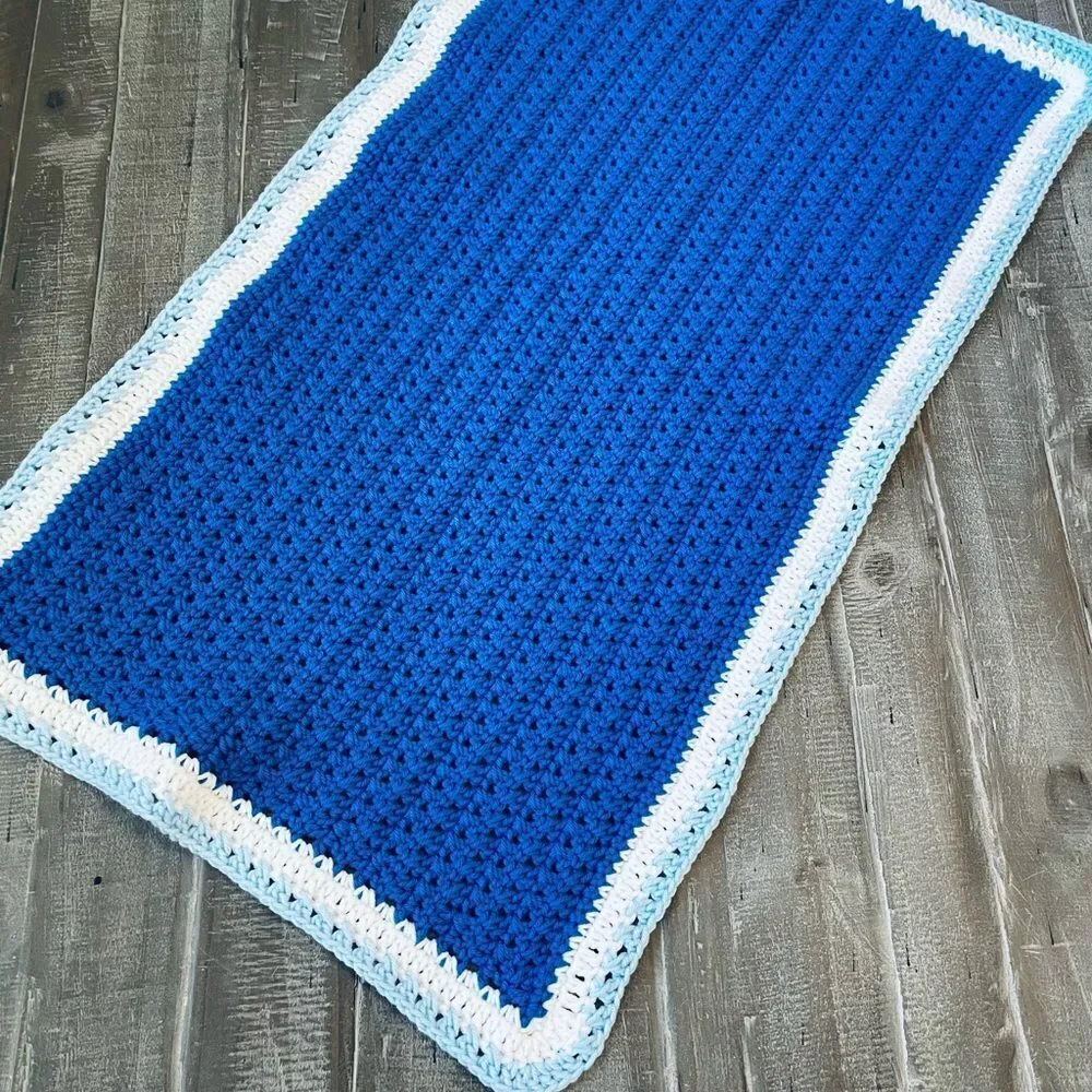 Handmade Crochet Knit Blue Baby Blanket Crib Nursery Tapestry